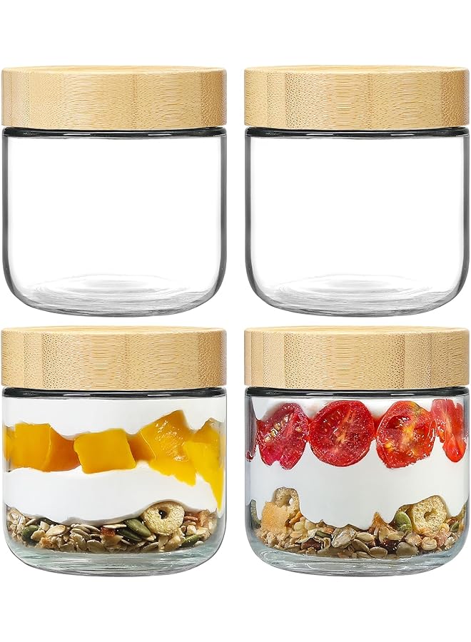 KASTWAVE 4 Pack 10Oz Thick Glass Jar With Lid, Overnight Oats Containers With Lids, Reusable Leak Proof Wide Mouth Mason Jar, Glass Food Storage Containers, For Snacks Yogurt Spice Sugar - Image 1