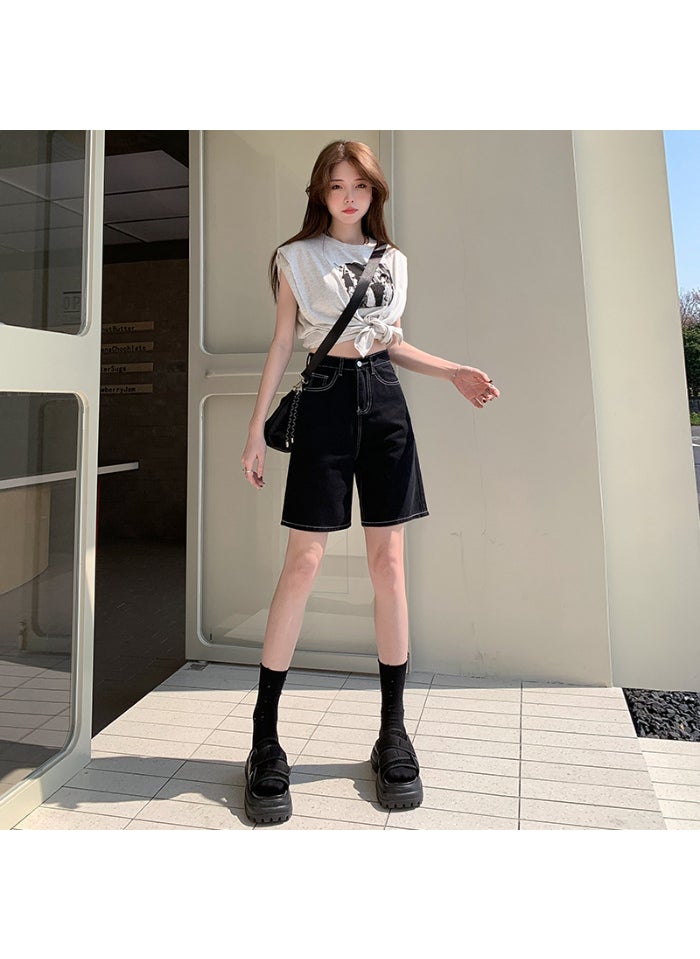 Generic - Mike White Denim Shorts Women Spring 2024 Casual Loose Black - Image 1