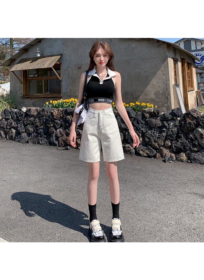 Generic - Mike White Denim Shorts Women Spring 2024 Casual Loose Black - Image 1