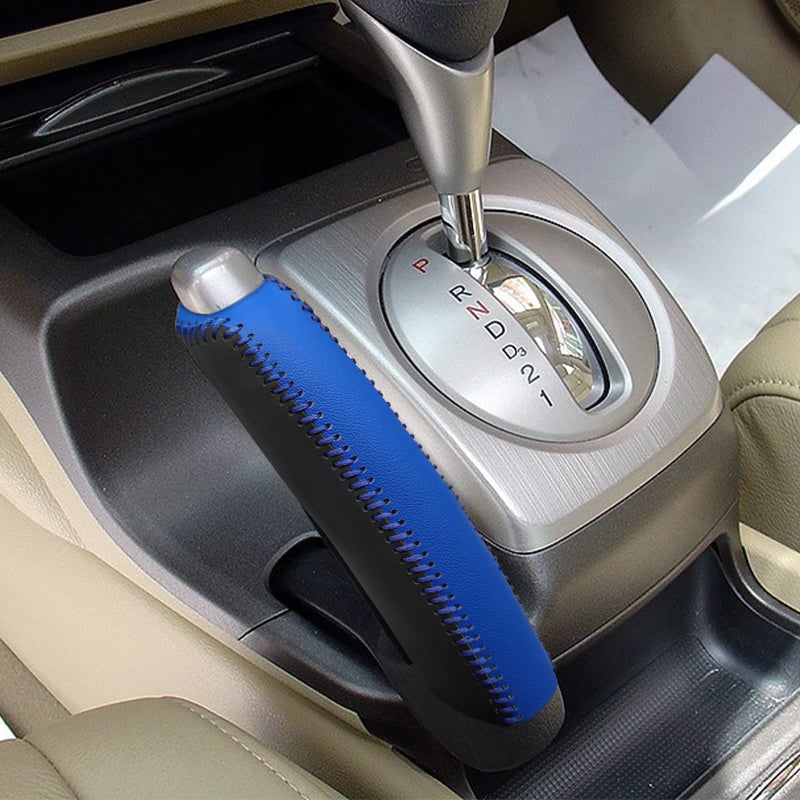 SUNBREATH Compatible with Black Blue Genuine Leather Hand-Stitched Handbrake Protector Cover Interior Accessories Protective Decoration for Honda Civic 2006 2007 2008 2009 2010 2011 Blue Stitches - Image 4