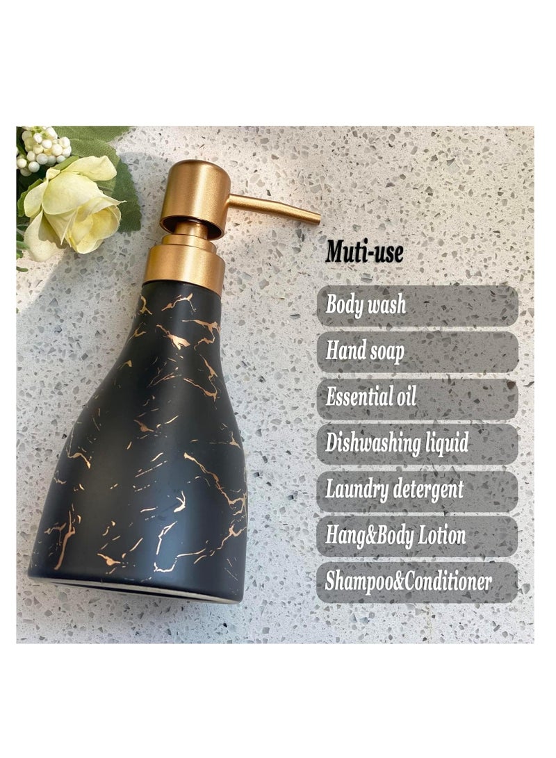 SYOSI Elegant Ceramic Soap Dispenser with Marble Pattern - Black, 280ml - Perfect for Bathroom & Kitchen - Durable & Stylish Hand Soap Pump Bottle - Image 2