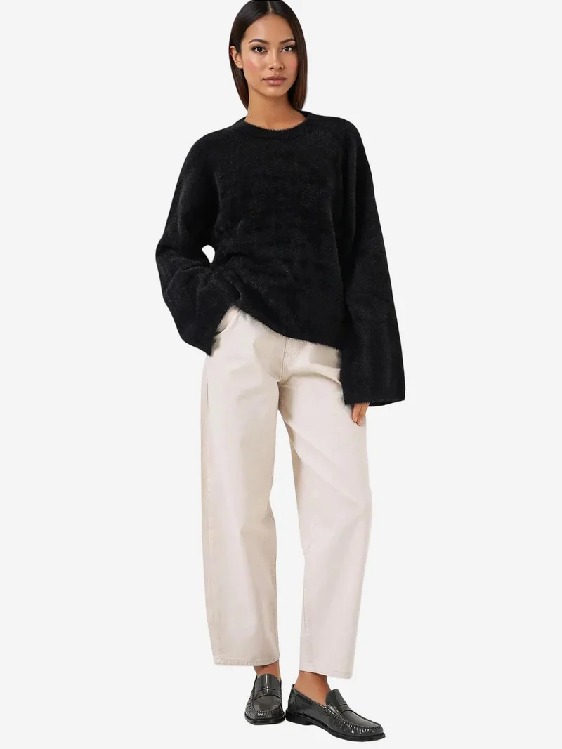 بيغ دارت كنزة بياقة مستديرة محبوكة مضلعة بقصة مريحة