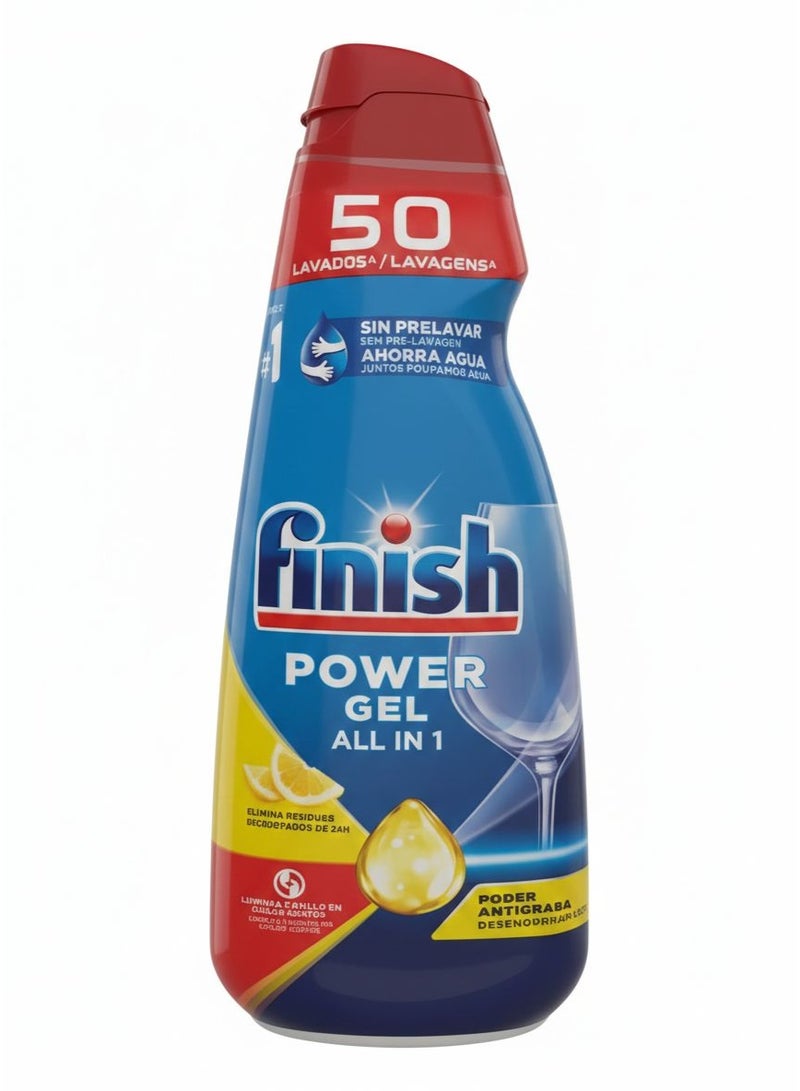 Finish Lemon All-in-One Power Gel Dishwasher, 1 Liter - Image 1
