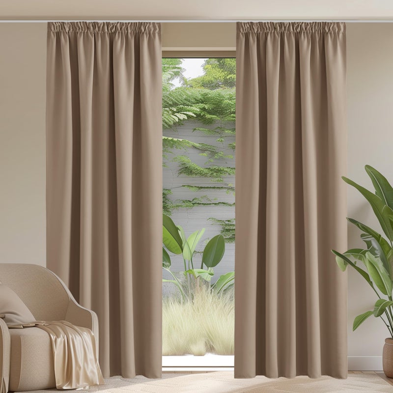 PONY DANCE Blackout Curtain Cappuccino Pencil Pleat Opaque Thermal Curtain Super Soft Room Darkening Extra Long Curtains Energy Saving Noise Reduce Set of 2 W55 X 102