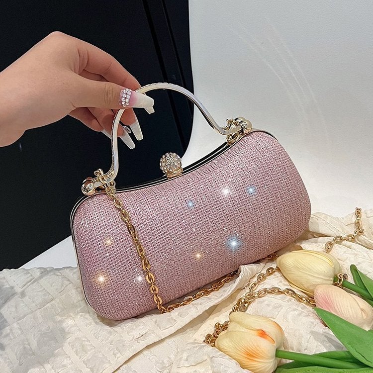 Trendy Niche Womens Bags 2024 Spring/Summer New Versatile Chain Crossbody Bag Handbag Gold Lock Bag Pink - Image 1