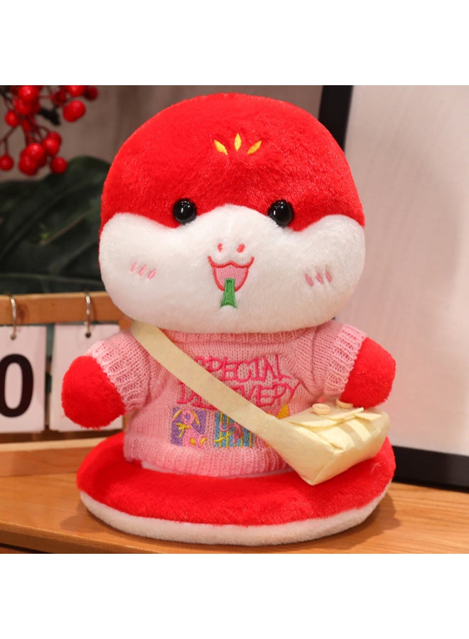 Year Of The Snake Mascot Doll Zodiac Snake Plush Toy Dress Snake Baby Doll Annual Meeting Gift Year Gift-Specifications:Pink Letters + Small Bag + Red Snake Baby-Color:30cm  - Image 1