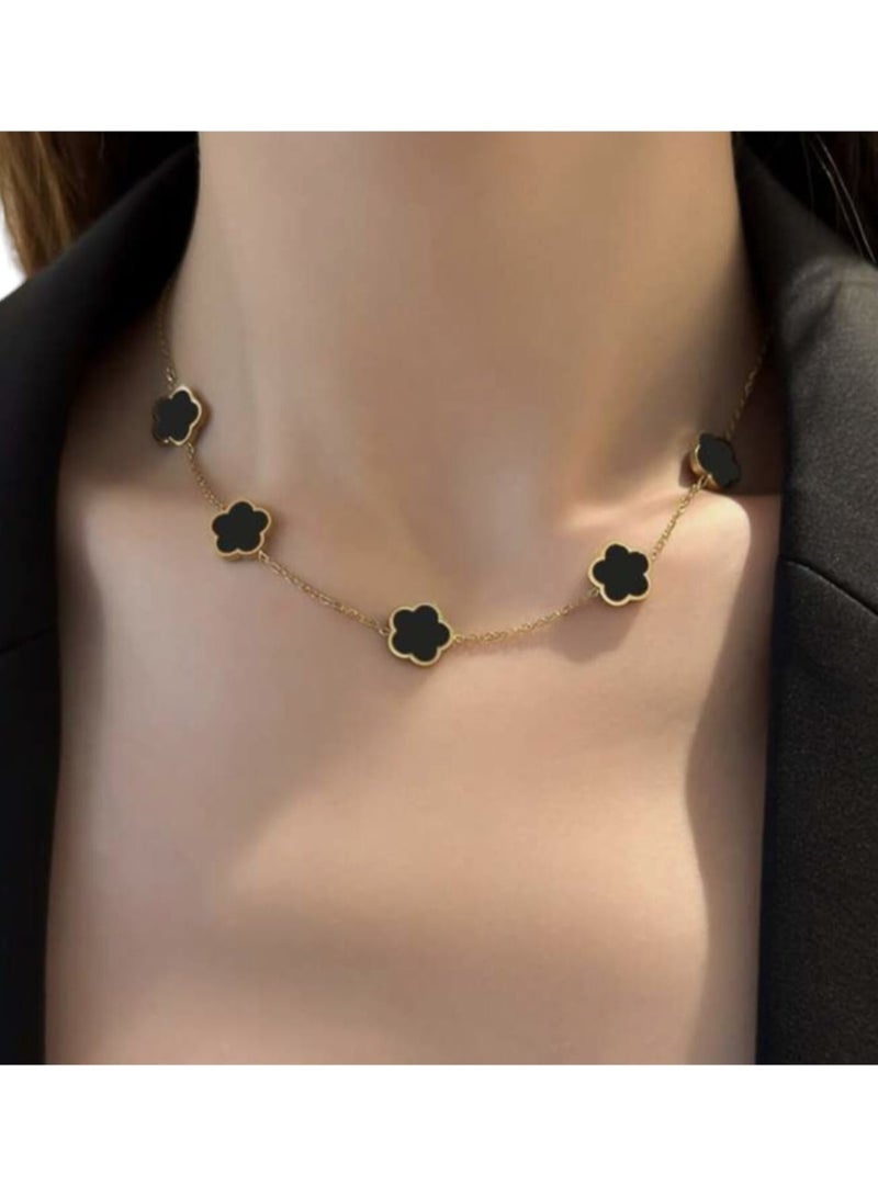 يوكا  قلادة سلسلة مزخرفة بالزهور من الفولاذ المقاوم للصدأ قطعة واحدة للنساء لاستخدام اليومي - Image 1