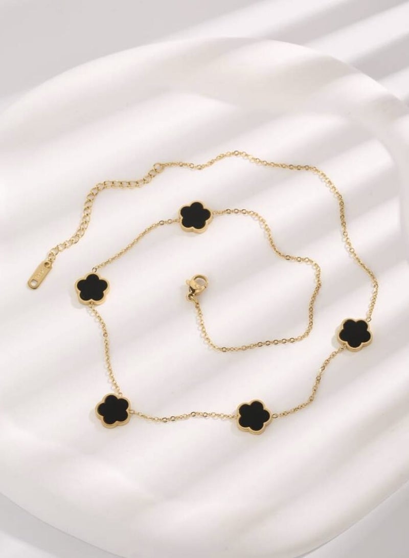 يوكا  قلادة سلسلة مزخرفة بالزهور من الفولاذ المقاوم للصدأ قطعة واحدة للنساء لاستخدام اليومي - Image 2