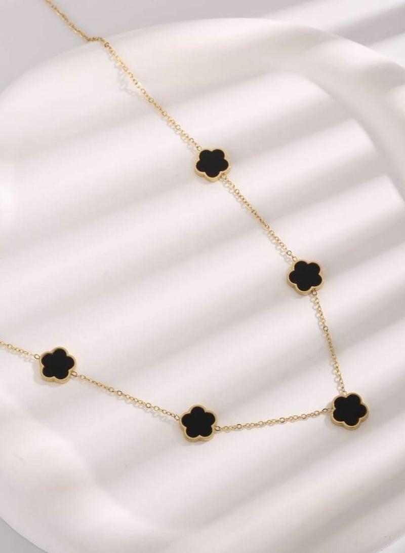 يوكا  قلادة سلسلة مزخرفة بالزهور من الفولاذ المقاوم للصدأ قطعة واحدة للنساء لاستخدام اليومي - Image 3