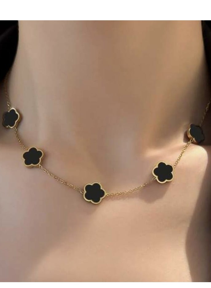 يوكا  قلادة سلسلة مزخرفة بالزهور من الفولاذ المقاوم للصدأ قطعة واحدة للنساء لاستخدام اليومي - Image 4