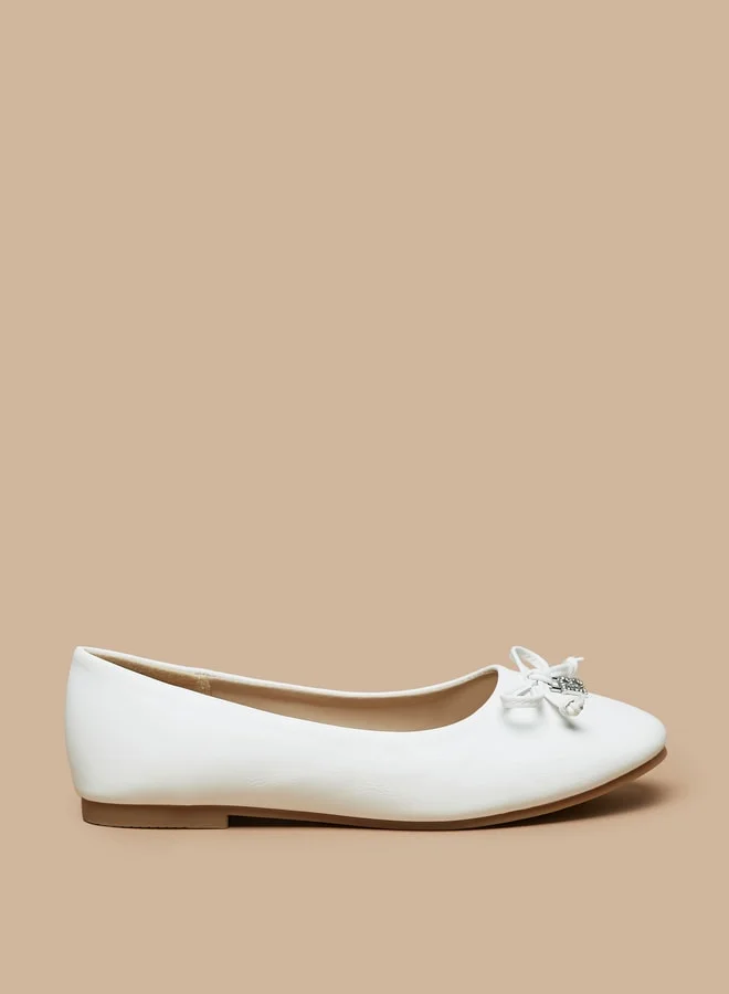 فلورا بيلا من شو إكسبرس Girl's Solid Slip-On Ballerina Shoes With Bow Applique