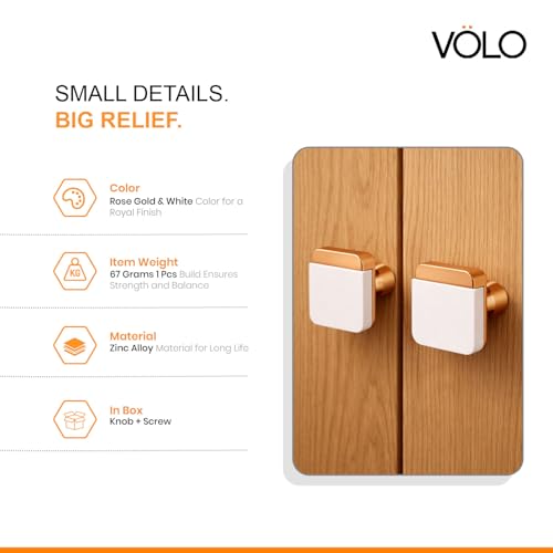 VOLO Cabinet Knob/Drawer Cabinet Knobs/Wardrobe Door Knobs/Cupboard Drawer Pull Handle/Kitchen Drawer Knob/Pulls (Knob_S-175) (White/Rose Gold) (10) - Image 3