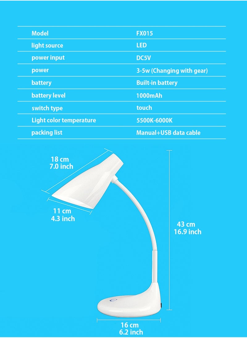 LOOPITYS - 5W 1000mAh battery rechargeable led table lamp set 3-gear touch dimmer gooseneck table lamp，Eye protection desk lamp，Dedicated to bedrooms and offices - Image 1