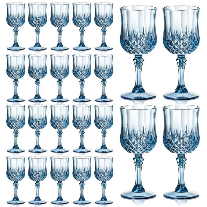 24 PCS 7OZ PLASTIC VINTAGE WINE GLASSES DRINKING GLASSES UNBREAKABLE WEDDING GLASSWARE CRYSTAL WATER GOBLETS REUSABLE DRINKWARE VINTAGE CHAMPAGNE FLUTES 24 BLUE