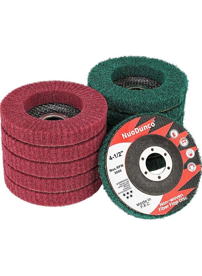 NuoDunco NUODUN 10Pcs 180# & 320# Nylon Fiber Flap Disc Set, 4-1/2" Abrasive Buffing Polishing Wheel, Scouring Pad Grinding Discs for Angle Grinder, Water and Oil Resistant - Image 1