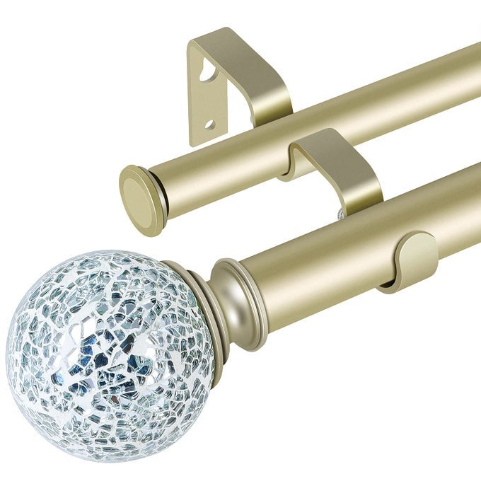 DAINTIER 1 inch Double Window Curtain Rod with Mosaic Round Finial72144 inchChampagne Gold