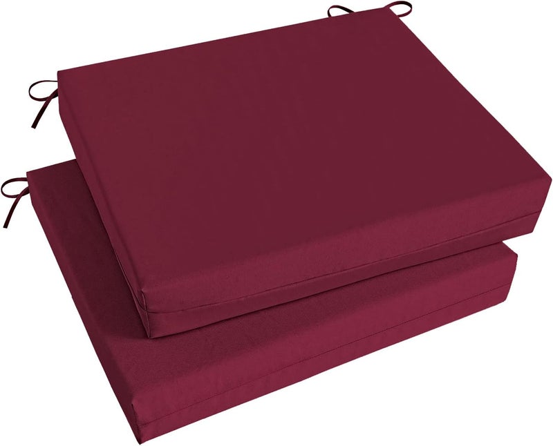 Basic Beyond Outdoor Chair Cushions Set of 2, Waterproof Outdoor Cushions with Ties, Square Corner Patio Furniture Cushions, 18.5"x16"x3", Burgundy - Image 1