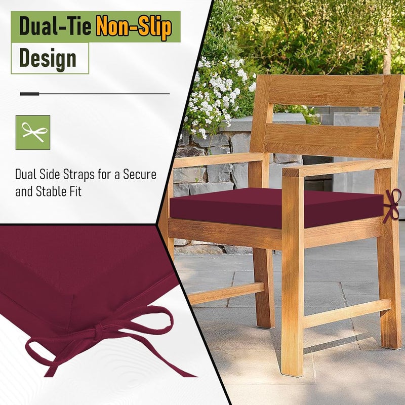 Basic Beyond Outdoor Chair Cushions Set of 2, Waterproof Outdoor Cushions with Ties, Square Corner Patio Furniture Cushions, 18.5"x16"x3", Burgundy - Image 4