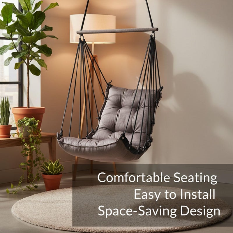 JULJULIA أرجوحة للشرفة - جولا مميزة للبالغين للمنزل، جولا آمنة للأطفال، كرسي معلق للشرفة الداخلية، تصميم متين ومريح، سهولة التركيب والصيانة - JJ_LOW-K-LIGHT COFFEE - Image 4