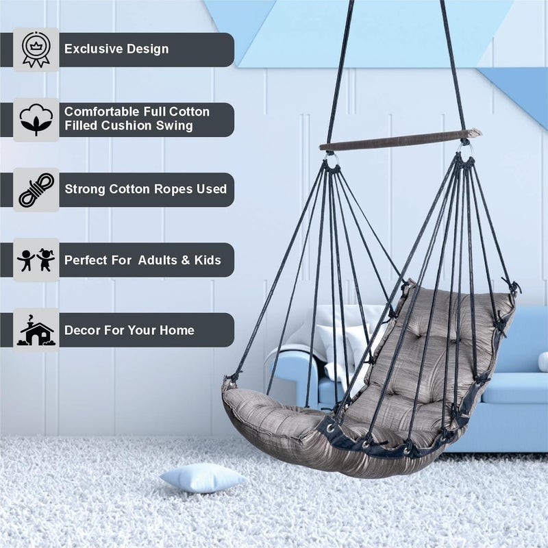 JULJULIA أرجوحة للشرفة - جولا مميزة للبالغين للمنزل، جولا آمنة للأطفال، كرسي معلق للشرفة الداخلية، تصميم متين ومريح، سهولة التركيب والصيانة - JJ_LOW-K-LIGHT COFFEE - Image 3