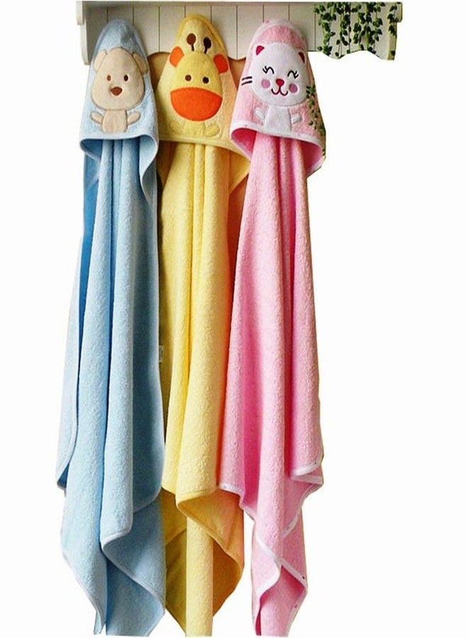 BRANDONN Fashions Quick Dry Extra Large Double Ply Hooded Shower Towels for Babies (Pack of 3 Pink, Mango,Blue 73.66 cm x 66.20 cm) - Image 1