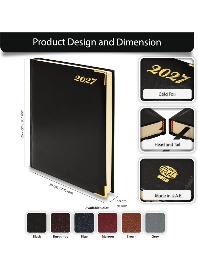 FIS 2027 Bonded Leather Executive Daily Diary, Size (195x260mm), 1 Side Padded Cover, Golden Corners, 1 Day a Page, English, 70gsm Italian Ivory Paper, Black Cover - FSDI88EB27BK - Image 4