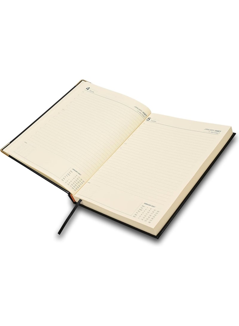 FIS 2027 Bonded Leather Executive Daily Diary, Size (195x260mm), 1 Side Padded Cover, Golden Corners, 1 Day a Page, English, 70gsm Italian Ivory Paper, Black Cover - FSDI88EB27BK - Image 2