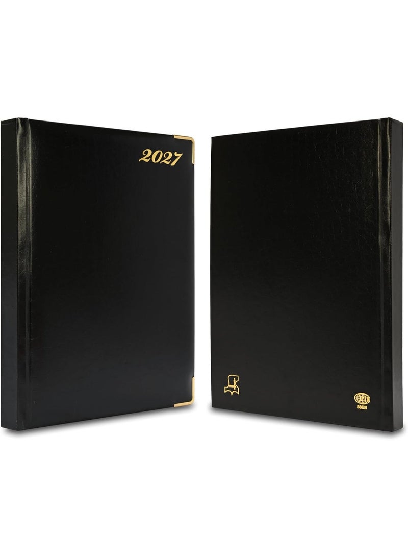 FIS 2027 Bonded Leather Executive Daily Diary, Size (195x260mm), 1 Side Padded Cover, Golden Corners, 1 Day a Page, English, 70gsm Italian Ivory Paper, Black Cover - FSDI88EB27BK - Image 3