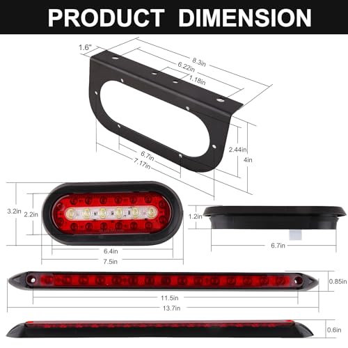 Partswcgg 6" Oval Led Trailer Tail Lights Kit w/Mounting Brackets,2Pcs 6" Oval Led Stop Turn Brake Tail Backup Reverse Lights w/13.8" Led Trailer Light Bar/Mini Markers/25ft Wiring Harness 5-Pin - Image 2