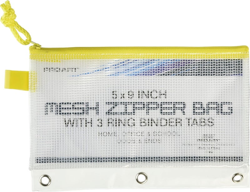 Vinyl, 5-inch x 9-inch Mesh Bag with Zipper, 3-Ring Binder Holes, Transluscent