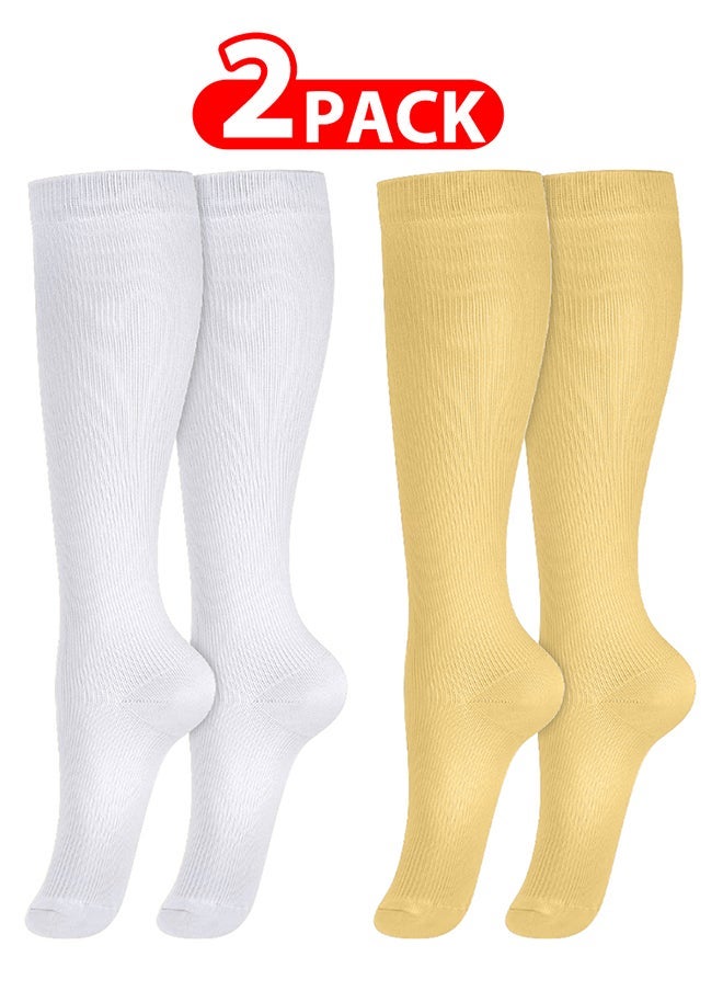 VITION 2 Packs Men and Women's Compression Socks 15-20 mmHg Moderate Pressure Medical Quality Support Best Comfort Fit Moisture Wicking Circulation Travel White/Skin S/M - Image 1