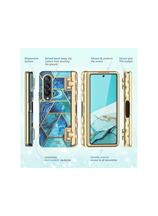 I-blason Cosmo Series Case for Samsung Galaxy Z Fold 4 5G with Pen Holder (2022), Slim Stylish Protective Bumper Case with Built-in Screen Protector (Ocean) - Image 4