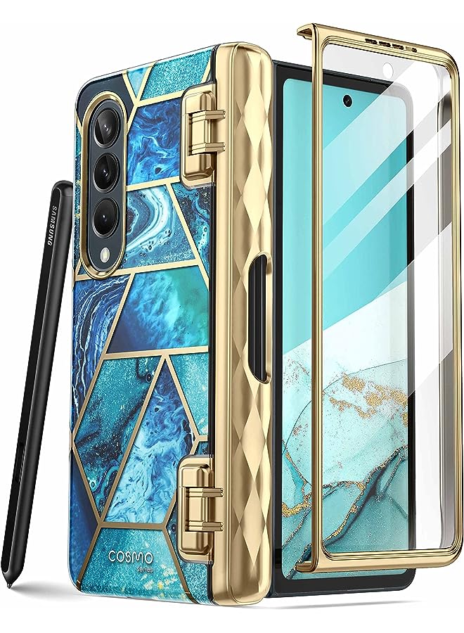 I-blason Cosmo Series Case for Samsung Galaxy Z Fold 4 5G with Pen Holder (2022), Slim Stylish Protective Bumper Case with Built-in Screen Protector (Ocean) - Image 1