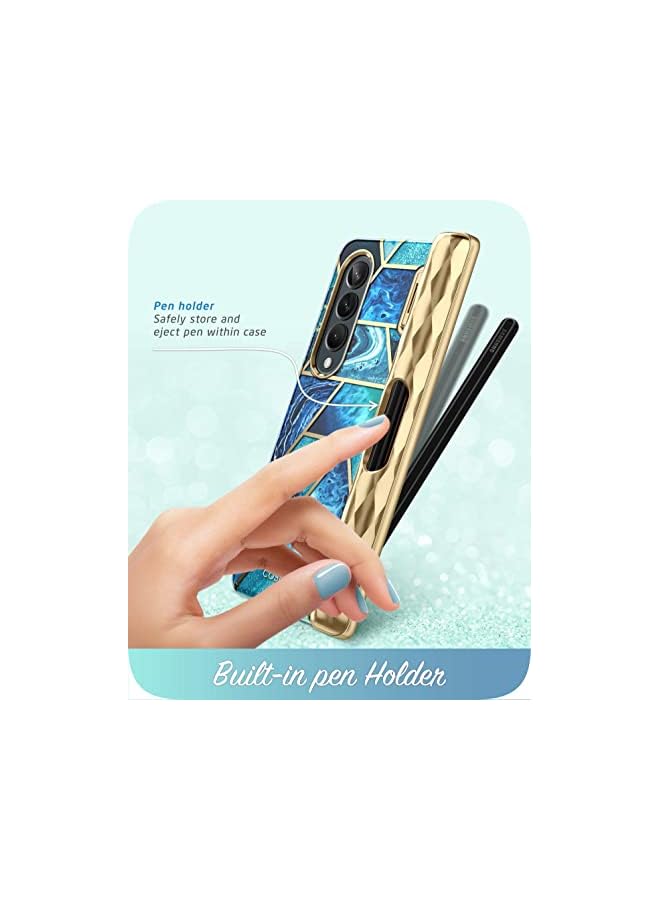 I-blason Cosmo Series Case for Samsung Galaxy Z Fold 4 5G with Pen Holder (2022), Slim Stylish Protective Bumper Case with Built-in Screen Protector (Ocean) - Image 2