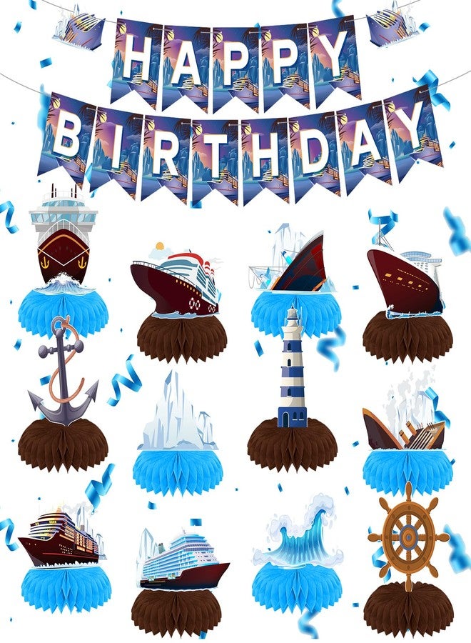 Epakh 14 Pcs Nautical Party Decorations Cruise Ship Birthday Banner Honeycomb Table Centerpieces Anchor Decorations Ocean Party Supplies for Cruise Liner Nautical Sailor Birthday Baby Shower Favor - Image 1