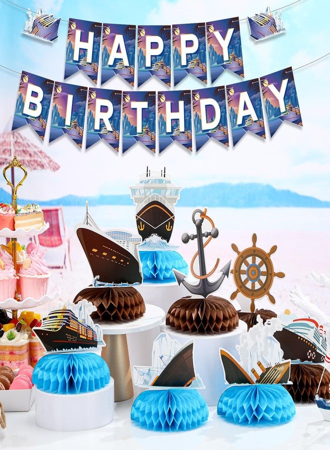 Epakh 14 Pcs Nautical Party Decorations Cruise Ship Birthday Banner Honeycomb Table Centerpieces Anchor Decorations Ocean Party Supplies for Cruise Liner Nautical Sailor Birthday Baby Shower Favor - Image 2