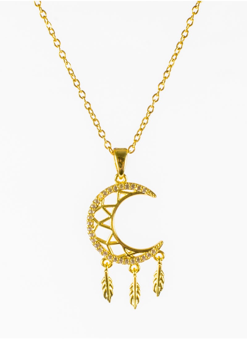 The Black Pearl Accessories - Stainless Steel Necklace Gold with a Cresent Pendant - Image 1