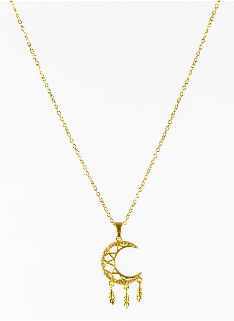 The Black Pearl Accessories - Stainless Steel Necklace Gold with a Cresent Pendant - Image 1