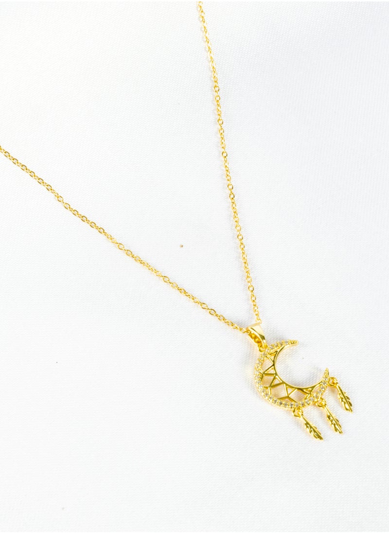 The Black Pearl Accessories - Stainless Steel Necklace Gold with a Cresent Pendant - Image 1