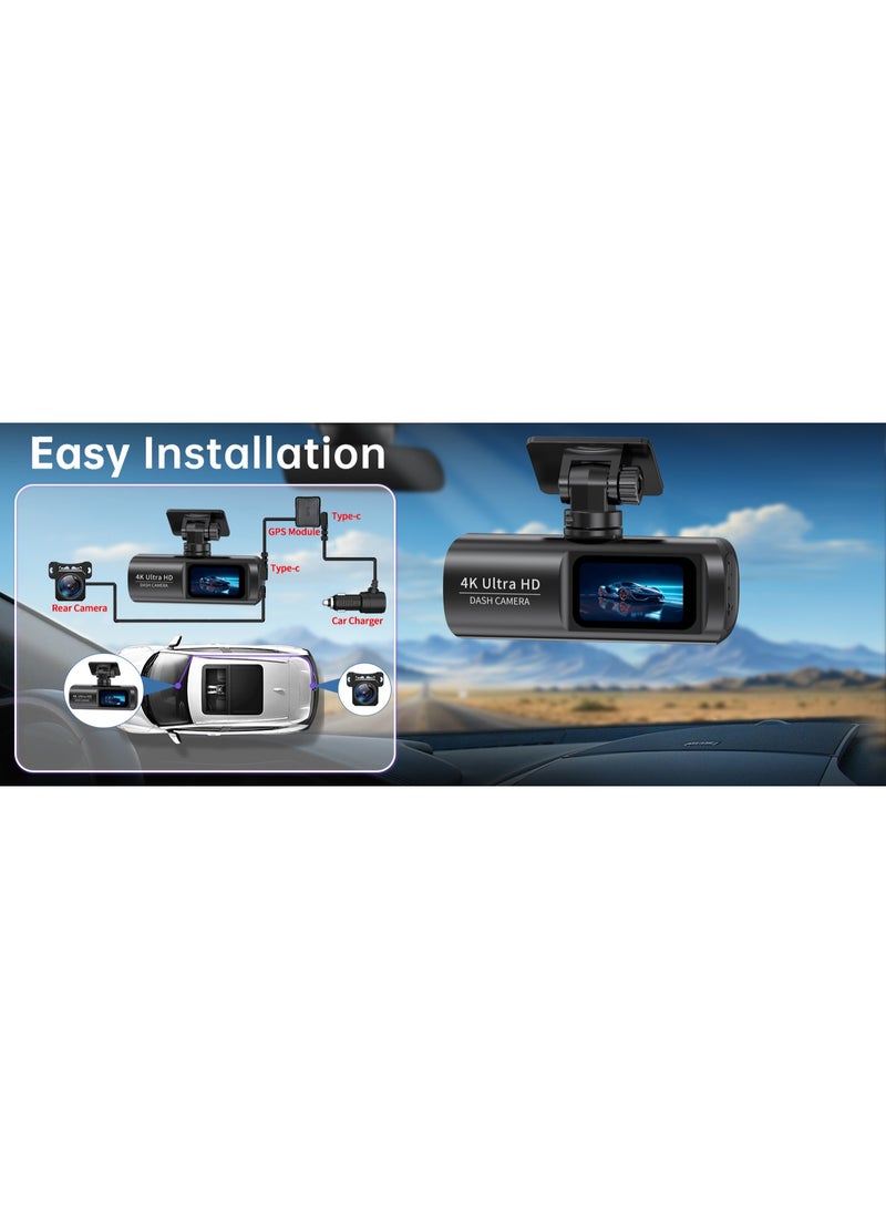 Dash Cam 4K+1080P Dual-channel Dash Car Camera Recorder With GPS WiFi Car DVR - Image 4