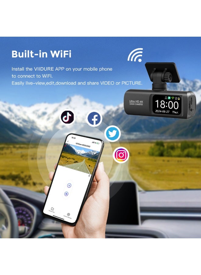 Dash Cam 4K+1080P Dual-channel Dash Car Camera Recorder With GPS WiFi Car DVR - Image 2