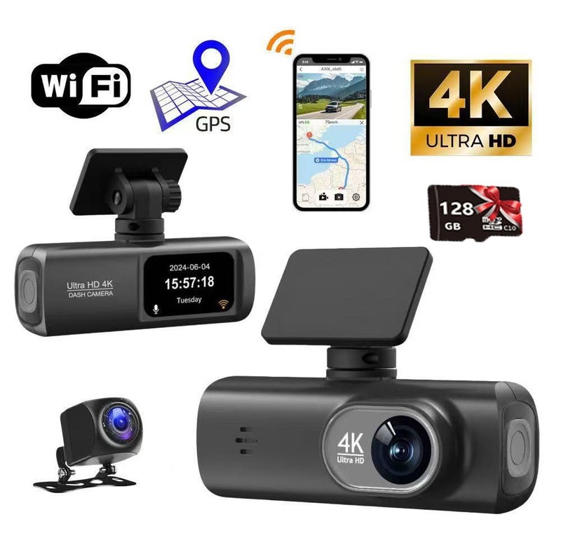 UHD 4K Dash Cam for Cars Front and Rear Dual Lens Front 3840*2160P Rear Lens Built-In WiFi  With GPS Car DVR Video Recorder - Image 1