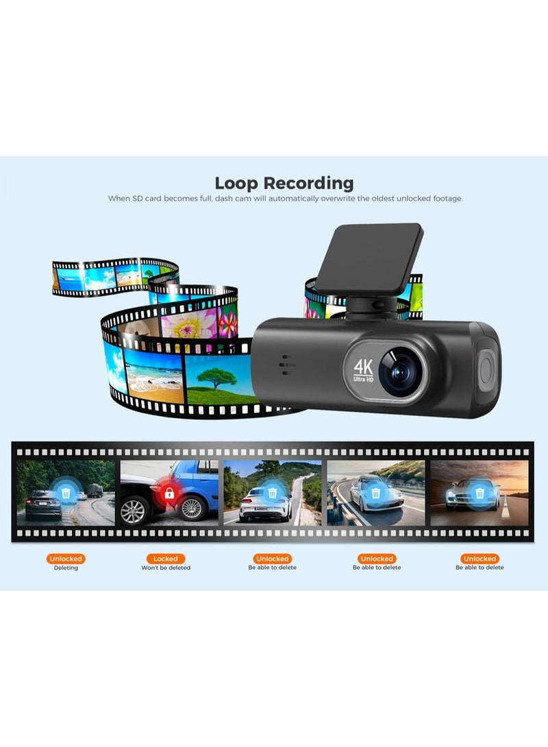 فومو جهاز تسجيل فيديو سيارة UHD 4K بعديد الأجهزة المراقبة الأمامية والخلفية، مع عدسة أمامية بتنسيق 3840*2160 بكسل وعدسة خلفية، بطاقة ذاكرة 128 جيجابايت، ويوفر اتصال واي فاي مضمنًا ومستشعر G مع نظام تحديد المواقع العالمي (GPS) - Image 4
