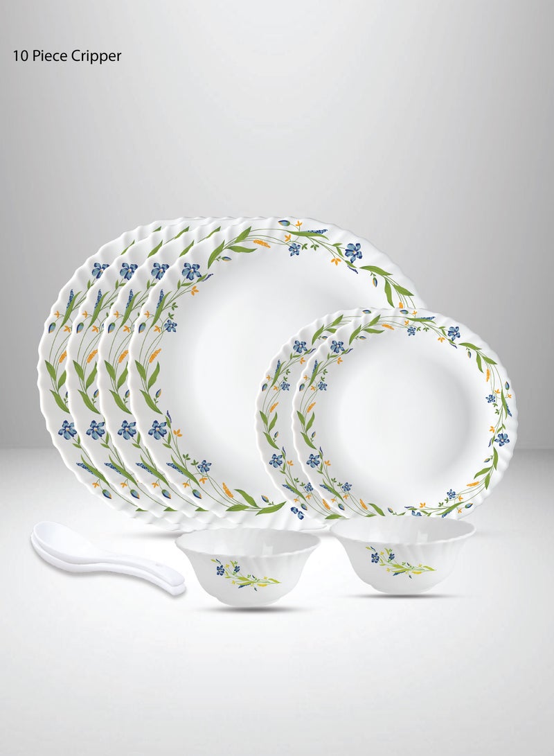 British Chef 10 Pieces Opalware Dinner Set | Microwave & Dishwasher Safe | Cripper Dinnerware set with 4-Piece Dinner Plate, 2-Piece Side Plate, 2-Piece Soup Bowl, 2-Piece Spoons-White - Image 1