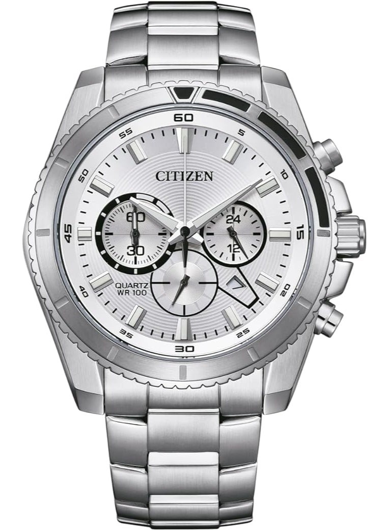 Citizen AN8200-50A Chronograph Men’s Watch – Stainless Steel, White Dial - Image 1