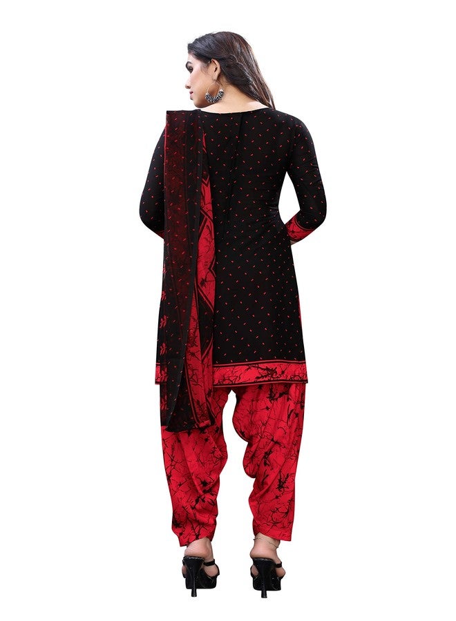 Yashika women's crepe printed unstiched salwar suit dress material free size, black red (ARTWORK BLACK) - Image 4