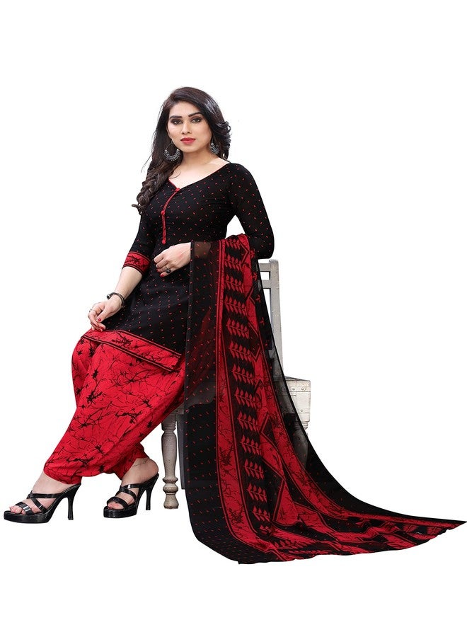 Yashika women's crepe printed unstiched salwar suit dress material free size, black red (ARTWORK BLACK) - Image 3