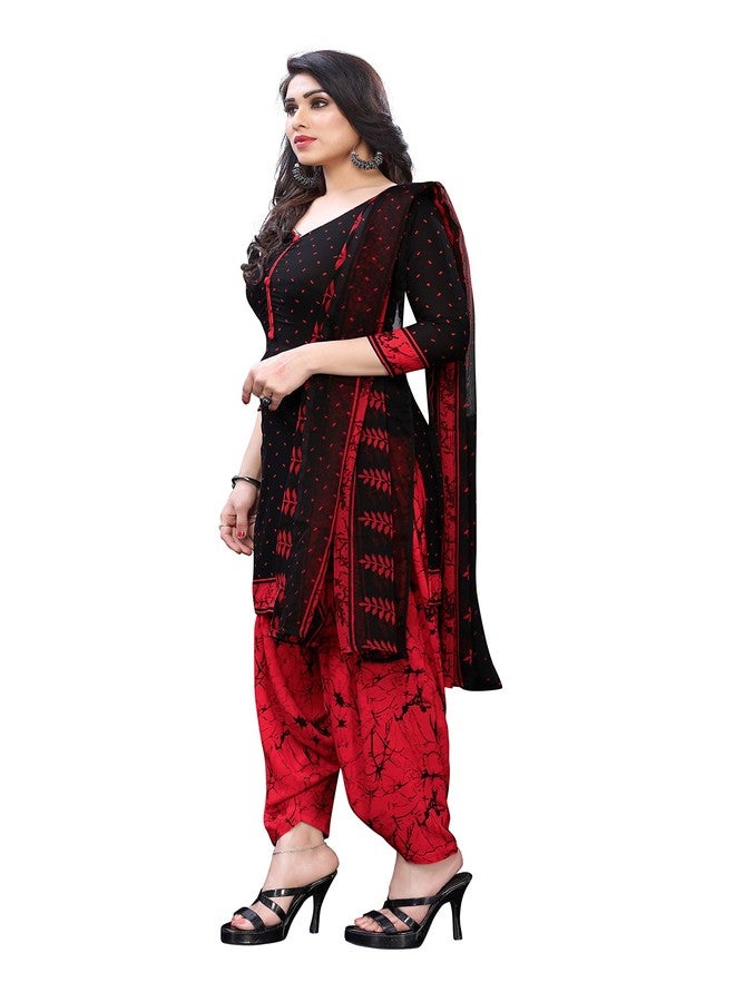 Yashika women's crepe printed unstiched salwar suit dress material free size, black red (ARTWORK BLACK) - Image 2