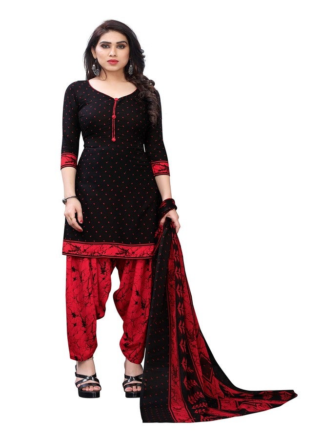 Yashika women's crepe printed unstiched salwar suit dress material free size, black red (ARTWORK BLACK) - Image 1