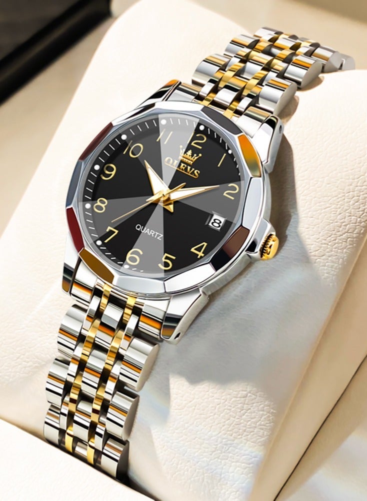 OLEVS Quartz Watch for Women Rhombus Mirror Number Dial Solid Stainless Steel Waterproof Elegant Luxury Original Hand Clock - Image 1